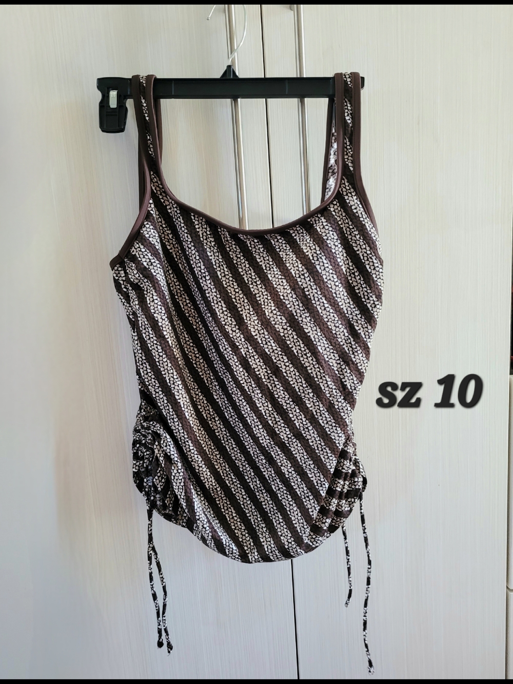 Striped Brown Swim Tank Top with Side Ties - Women